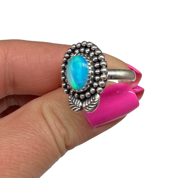 Aura Aurora Opal Ring Size 7 Solid 925 Sterling Silver - Picture 8 of 12